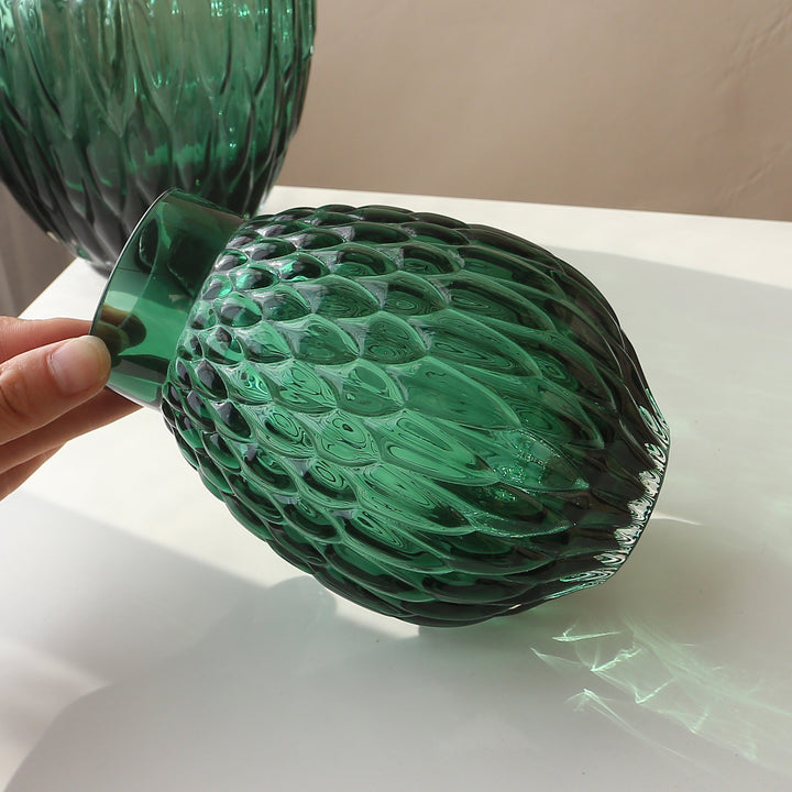 Hand-Blown Textured Glass Tabletop Vase with Scalloped Oval Motif
