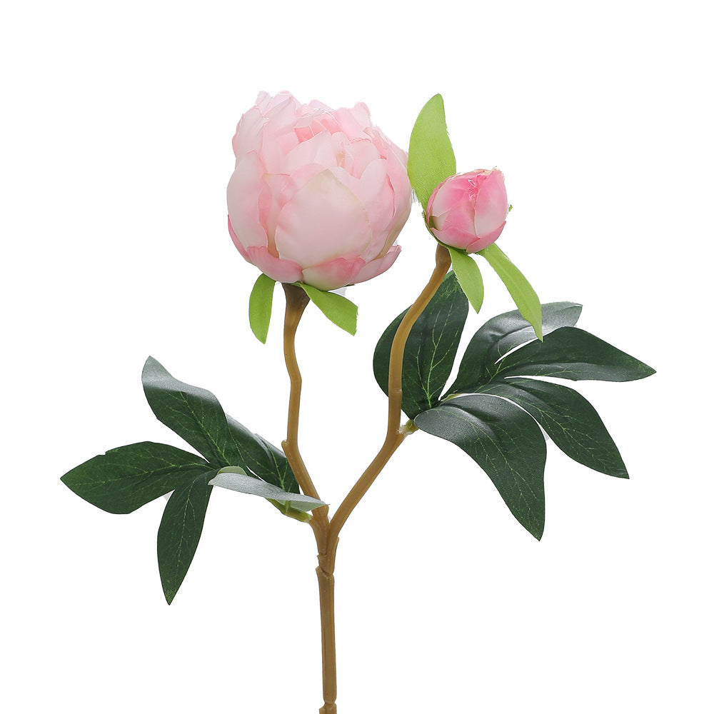 Artificial peony stem with lifelike flowers and leaves