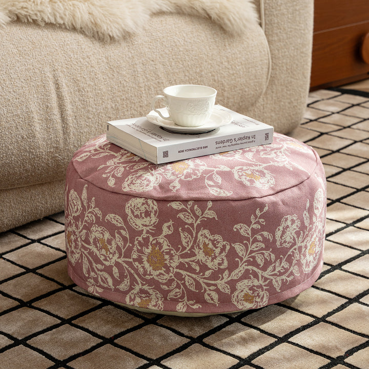 Seating pouf - meditation cushion with floral jacquard cover and carrying handle