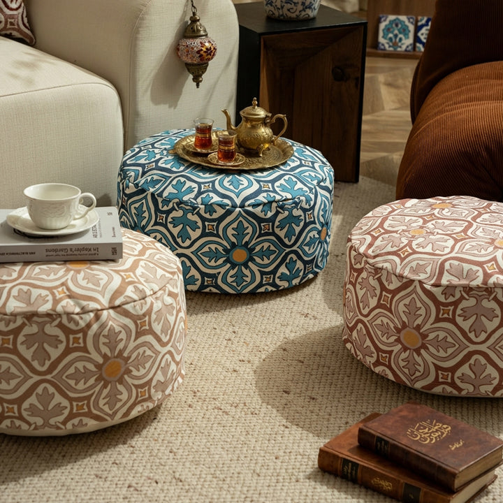 Beef floor seat pouf with removable cover and carrying handle