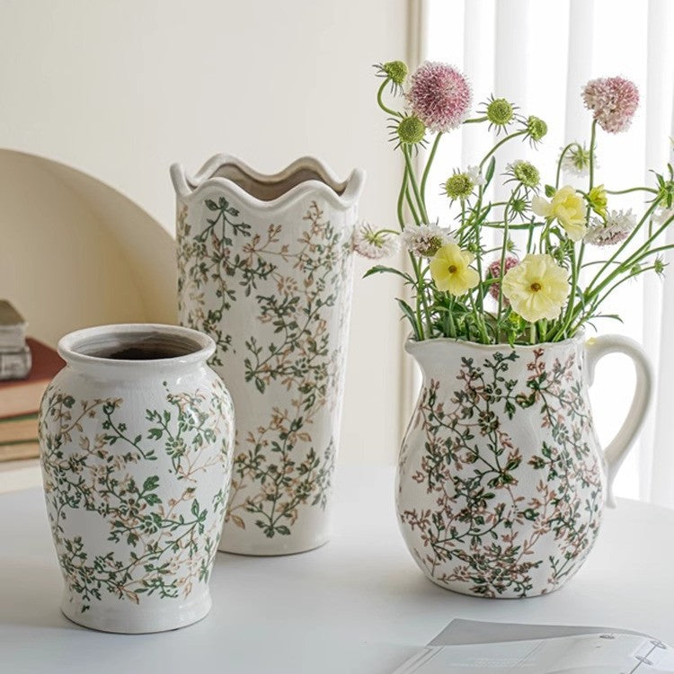 Handcrafted ceramic vase with floral motifs