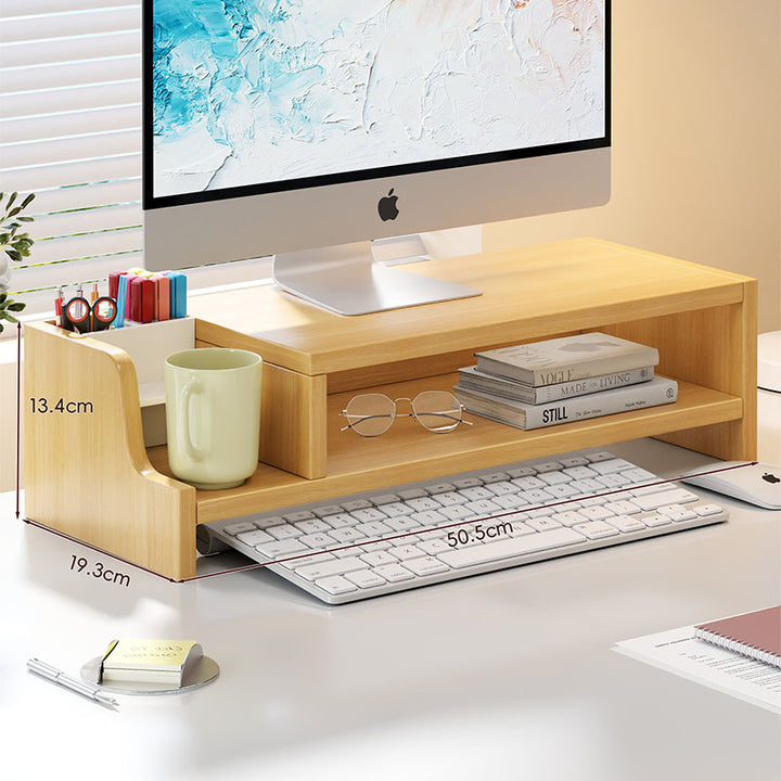 Wooden Monitor Riser with Lockable Drawer and Pen Organizer