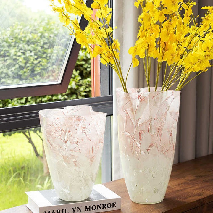 Sculptural Hand-Blown Marble-Effect Tapered Glass Vase