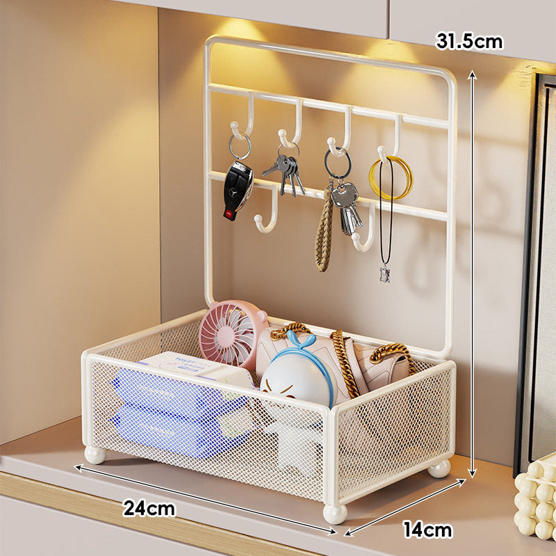 Mesh Two-Tier Entryway Organizer with Key Hooks and Deep Mesh Baskets