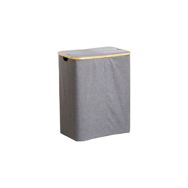 Storage basket with lid made of fabric and bamboo