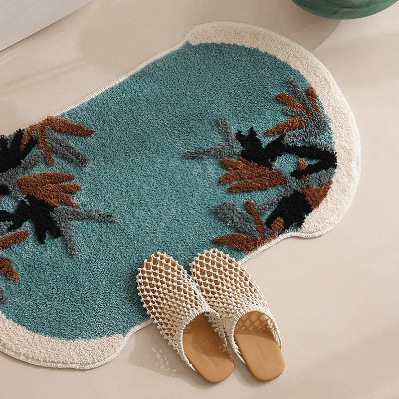 Oval Bath Mat with Floral Tufted Look and Non-Slip Backing