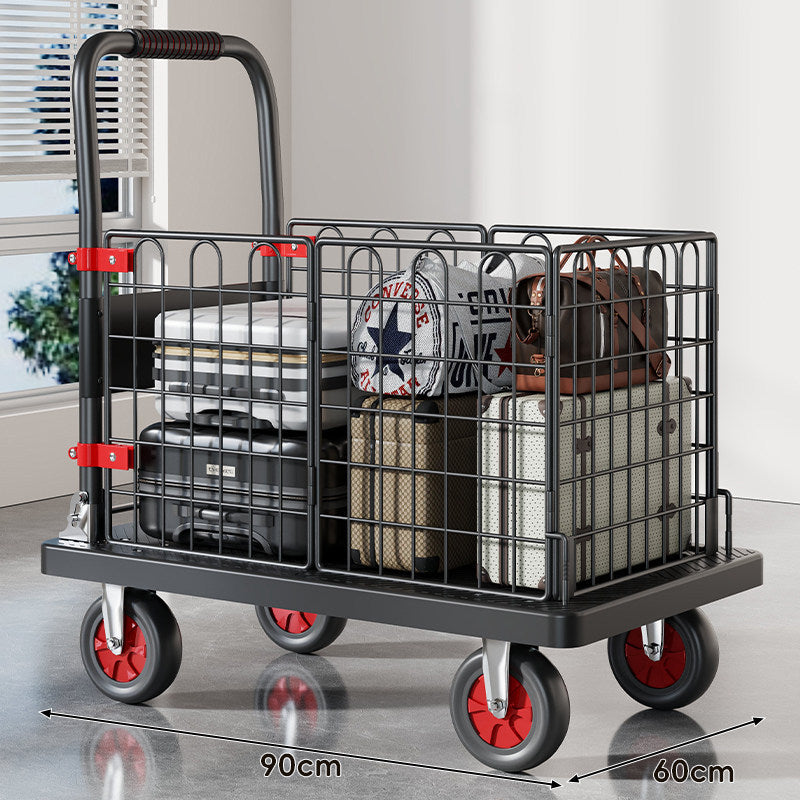 Heavy-Duty Platform Luggage Cart with Raised Safety Rail and Ergonomic Padded Handle