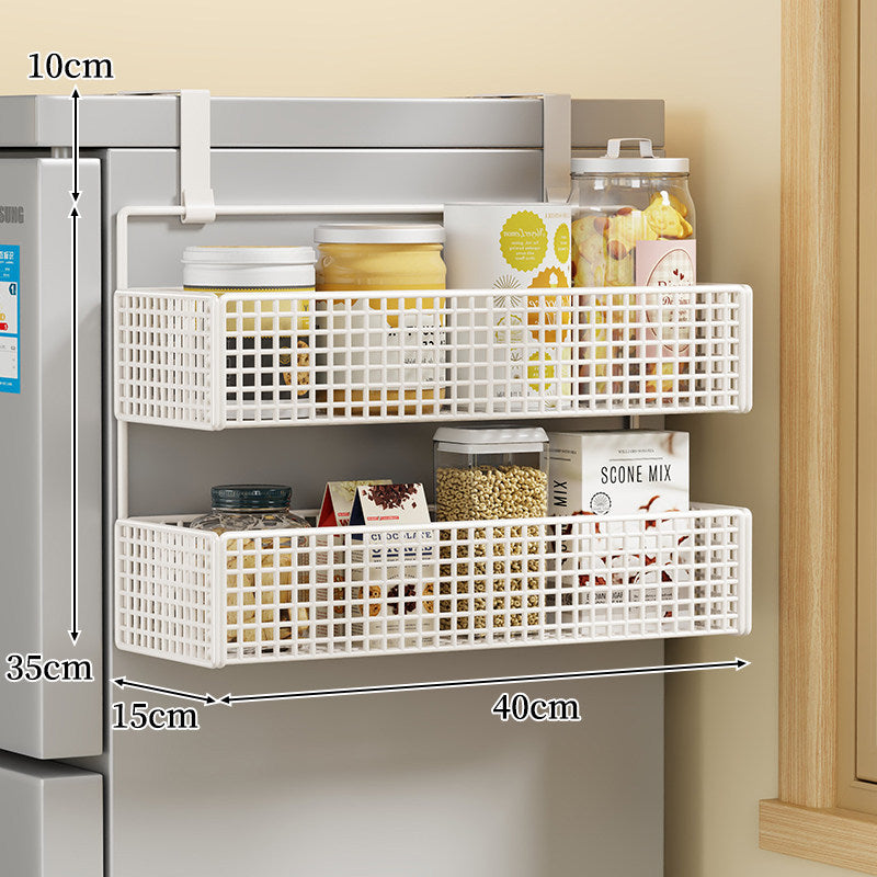 Over-Door Two Tier Metal Mesh Hanging Kitchen Storage Basket Organizer with Hooks