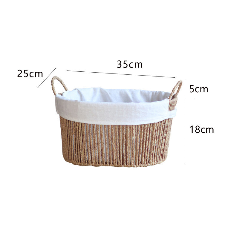 Handcrafted storage basket with white cotton lining