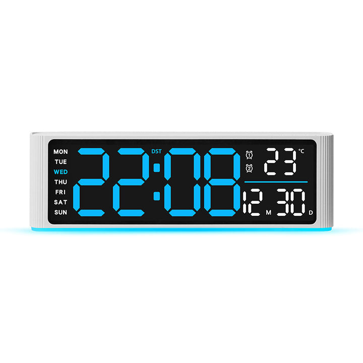 Digital LED alarm clock with temperature and day of week display
