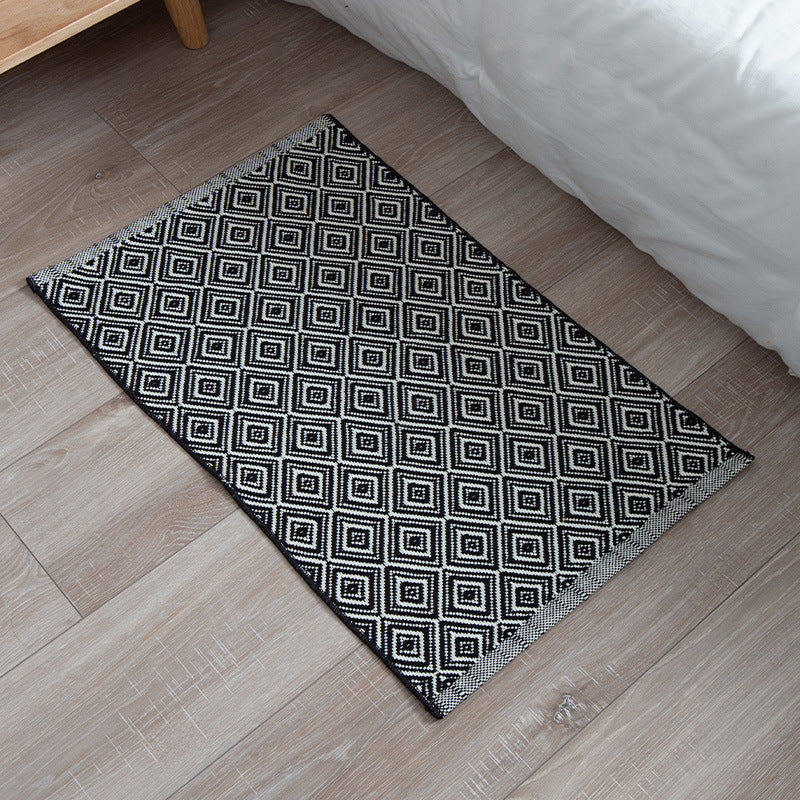 Striped cotton doormat with non-slip bottom and decorative woven edge