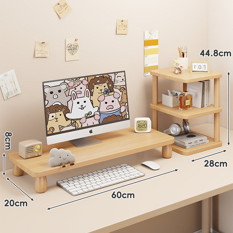 Solid Wood Low-Profile Monitor and Display Riser with Rounded Peg Legs and Keyboard Slide-Out Space