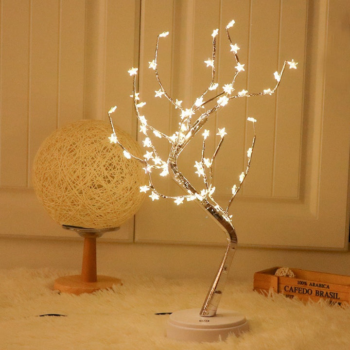 Star-decorated LED branch table lamp with warm micro dimmable lights