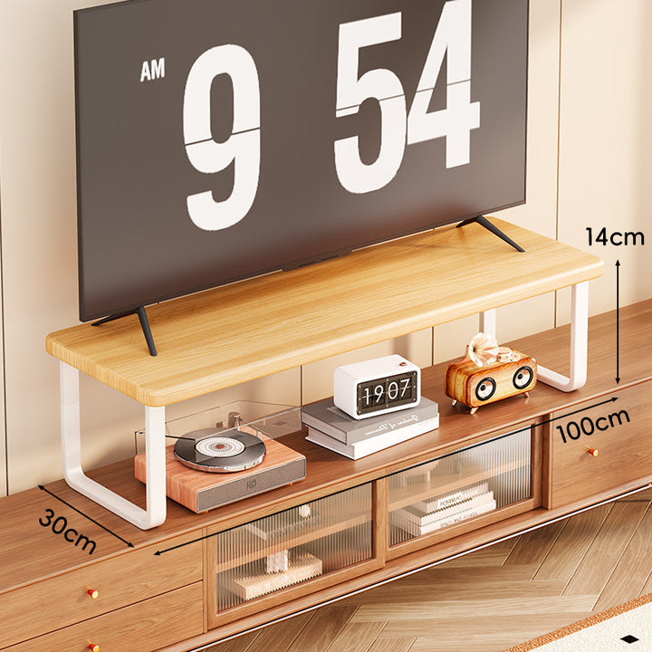 Wide Wooden TV Stand Riser with Metal U-Leg Elevating Shelf