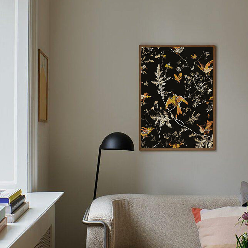 Decorative Framed Bird and Floral Artwork