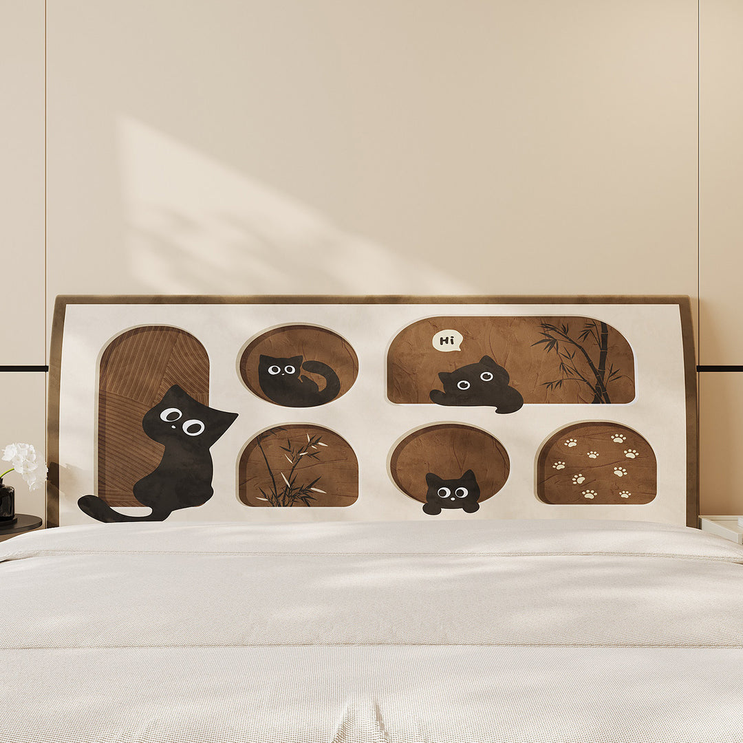 Decorative Padded Headboard Panel Cover with Playful Cartoon Cat Print