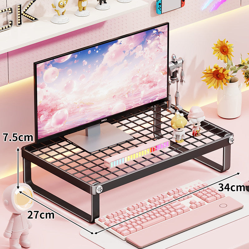 Ventilated Metal Grid Monitor and Desktop Riser with Under-Shelf Keyboard Storage