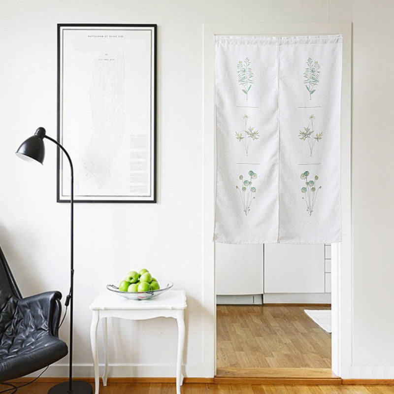 Divided Norwegian curtain made of cotton-linen with botanical watercolor print