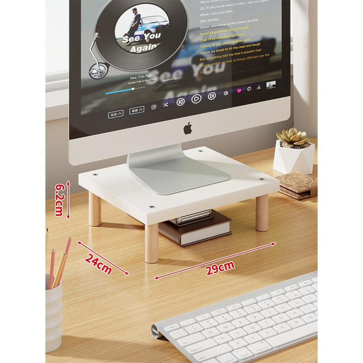 Elevated Wooden-Leg Monitor Riser with Under-Shelf Storage