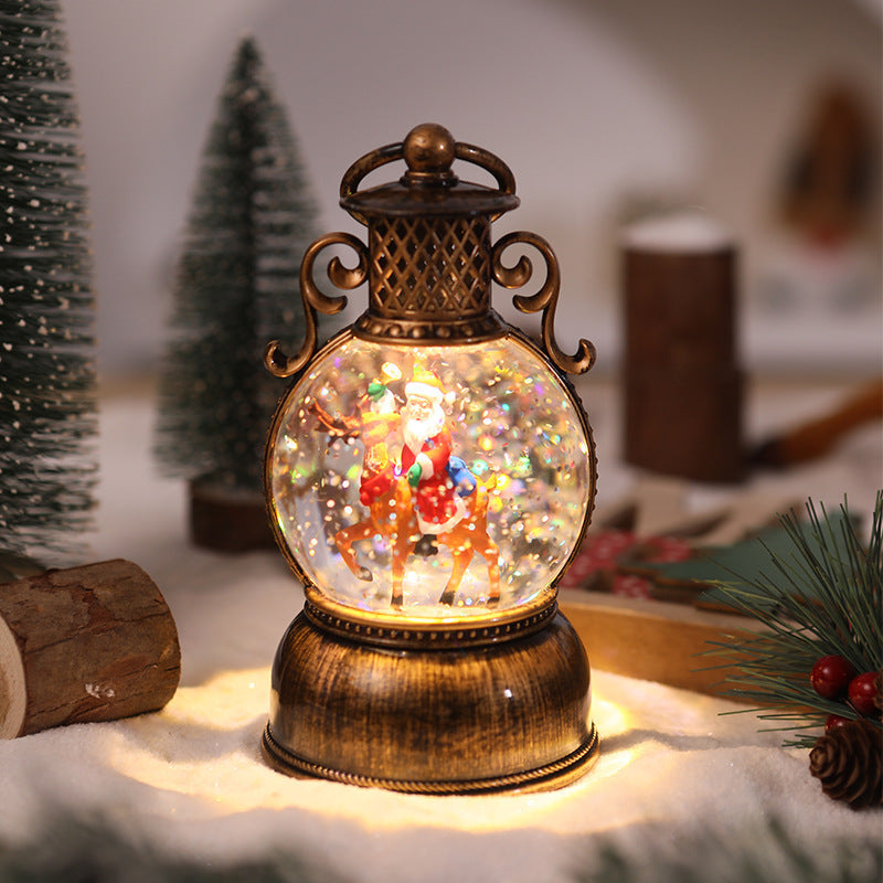 Nostalgic Christmas lantern with movable snowman scene