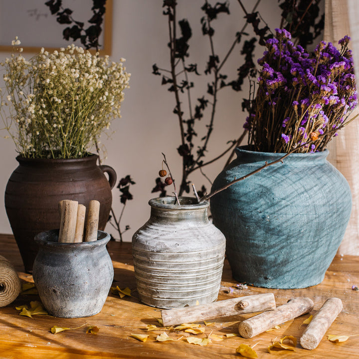 Rustic ceramic pot with handmade design