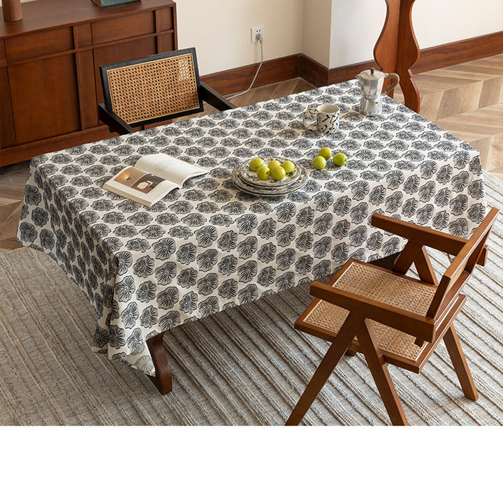 Rectangular cotton tablecloth with floral block print medallions