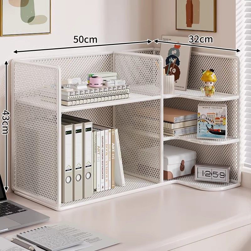 Corner Mesh Metal Desktop Organizer with Multi-Tier Shelves and File Slots