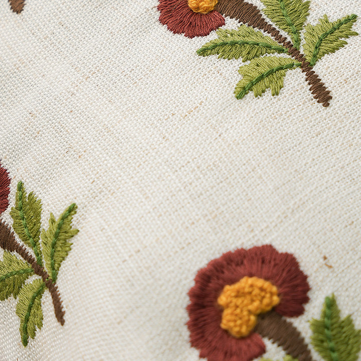 Hand-tufted square decorative cushion cover with floral chenille appliqué