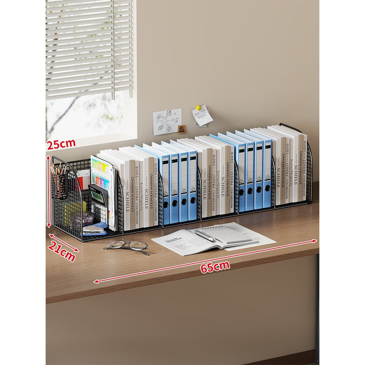 Extra-Wide Modular Metal Desk File Organizer with Adjustable Dividers and Integrated Pen Cup
