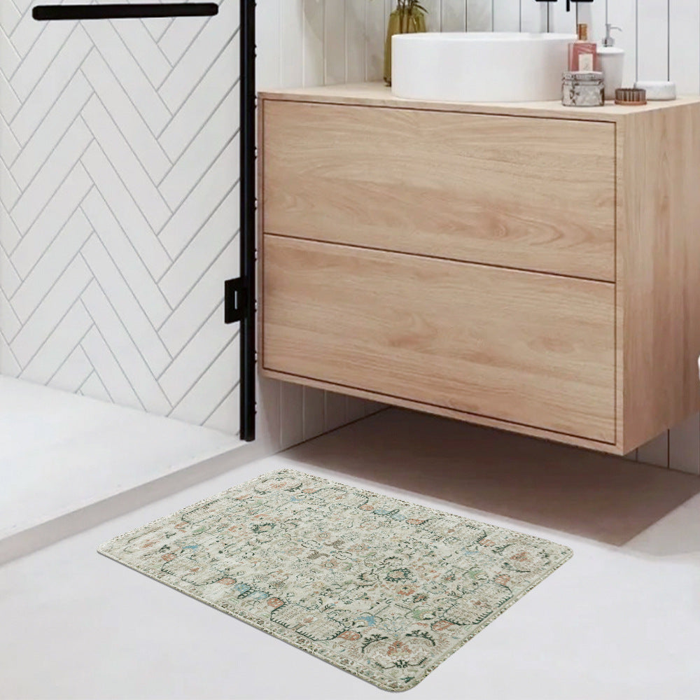 Vintage-inspired runner rug for hallway and kitchen with medallion pattern and non-slip backing