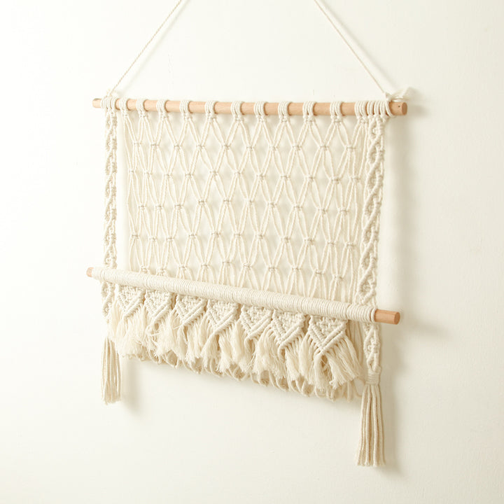 Macrame Wall Hanging with Natural Wood Accents