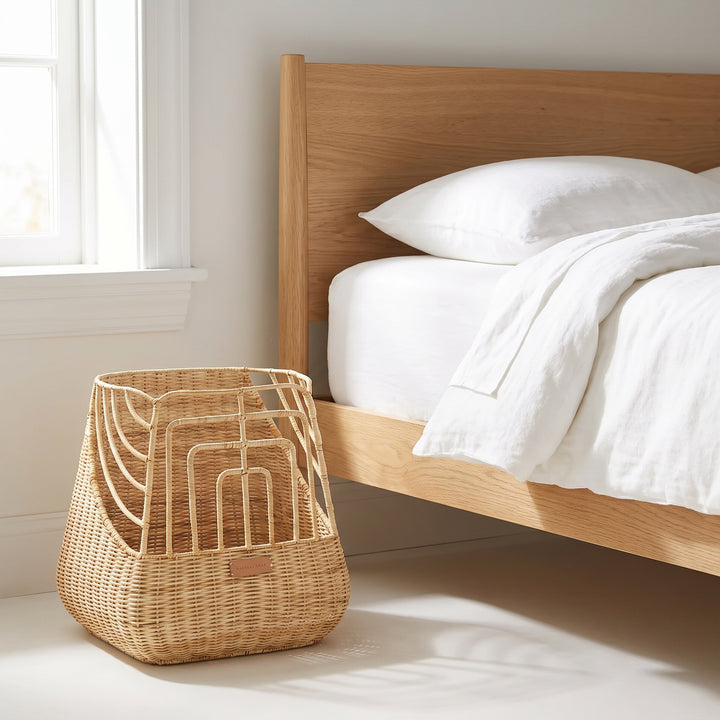 Handcrafted storage basket with curved design