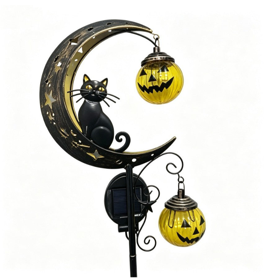 Solar-powered Half-moon Garden Stake Lantern with Cat Silhouette