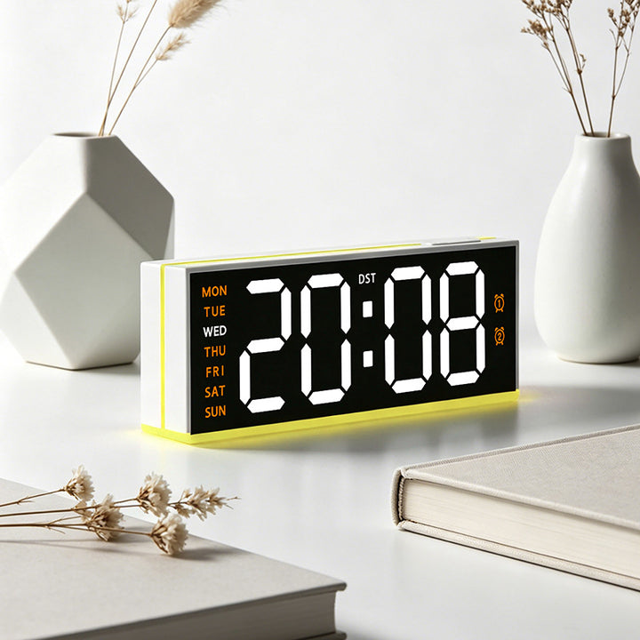 Digital alarm clock with large LED display and multifunctional alarm functions