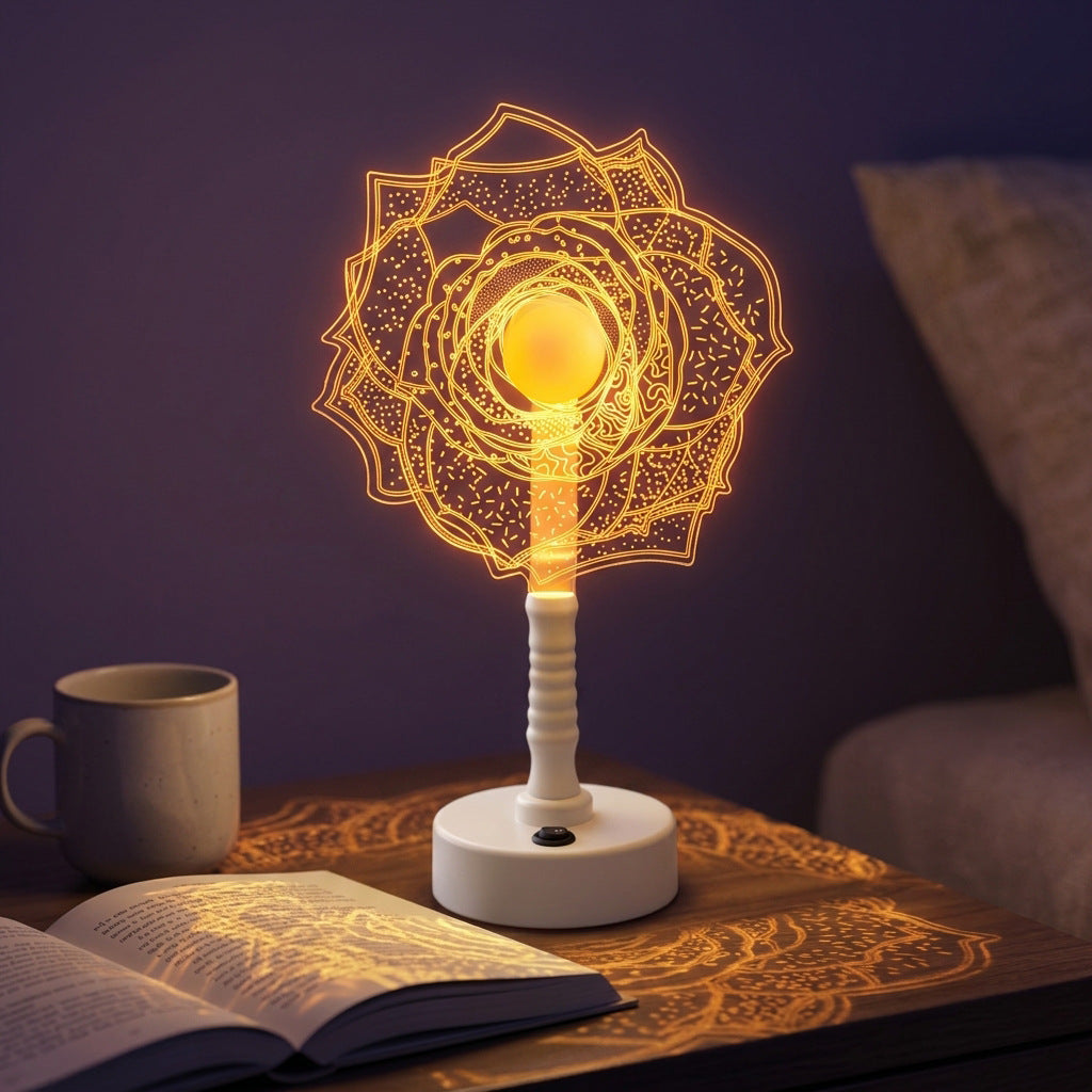 Mandala LED three-dimensional illusion night light table lamp with acrylic flower panel