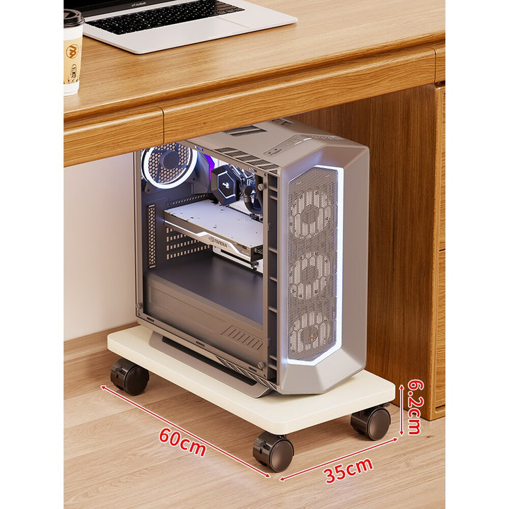 Mobile Under-Desk PC Case Pedestal with Low-Profile Ventilated Platform and Locking Swivel Wheels