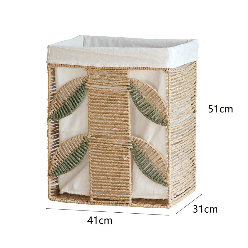 Elegant laundry basket made of natural wicker with fabric lining