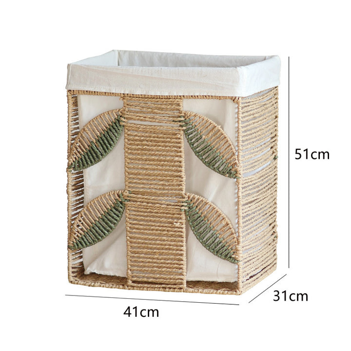 Elegant laundry basket made of natural wicker with fabric lining