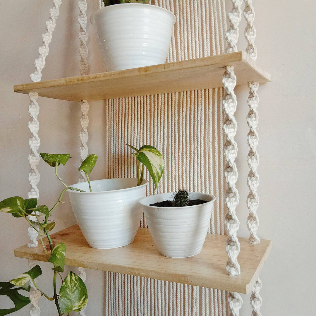 Macrame Plant Shelf with Decorative Hanging Design