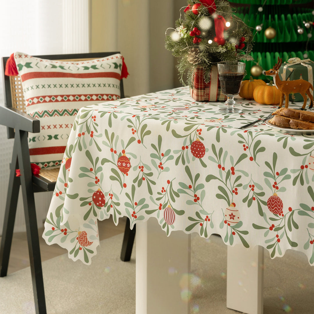 Festive rectangular tablecloth with mistletoe and Christmas ornament motif