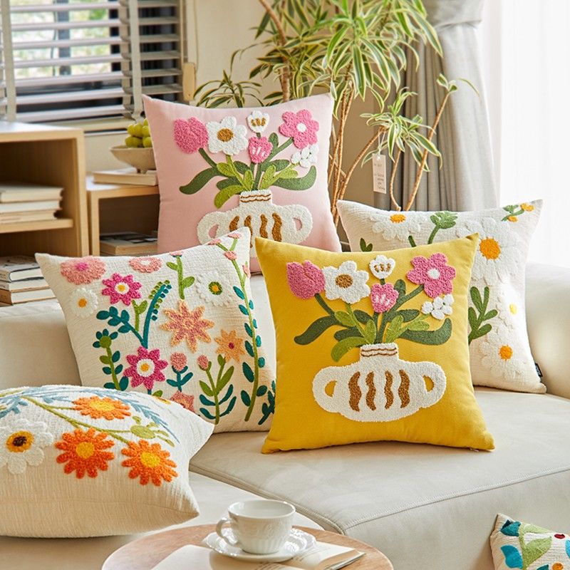 Embroidered Floral Cushion Cover