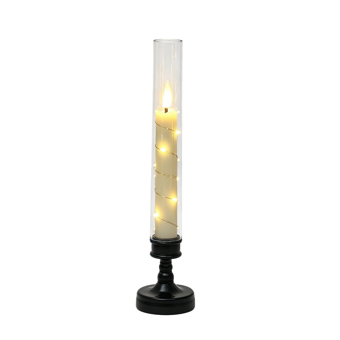 LED flameless table candle holder with glass hurricane and remote control