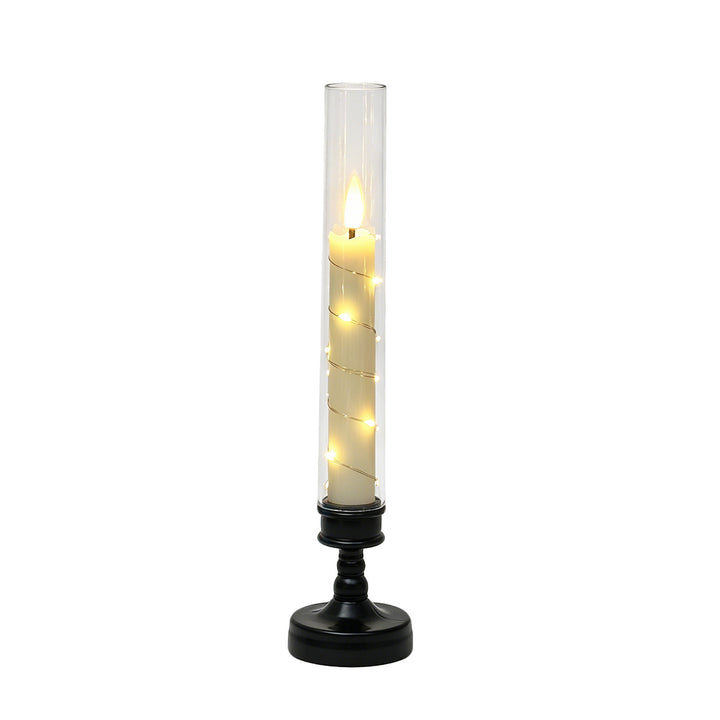 LED flameless table candle holder with glass hurricane and remote control