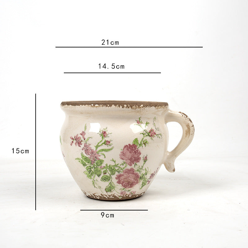 Decorative ceramic pot with floral pattern