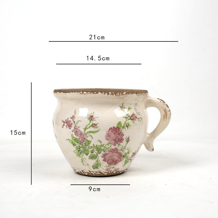 Decorative ceramic pot with floral pattern
