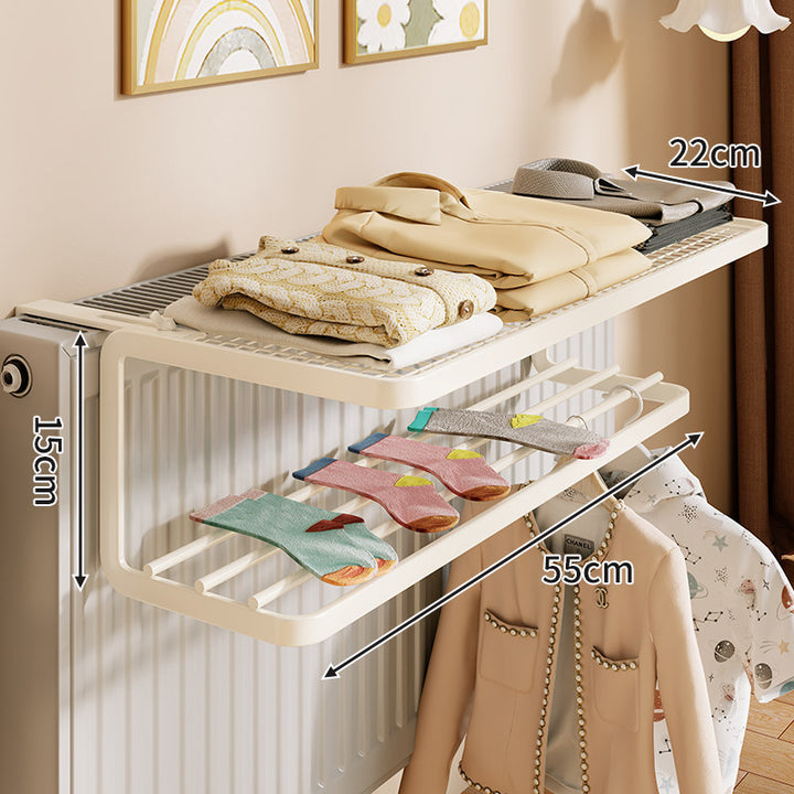 Radiator-Mounted Drying Shelf and Hanging Rack
