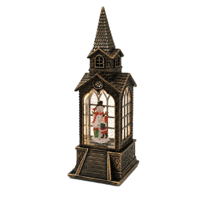 Nostalgic Christmas lantern with illuminated snowman scene