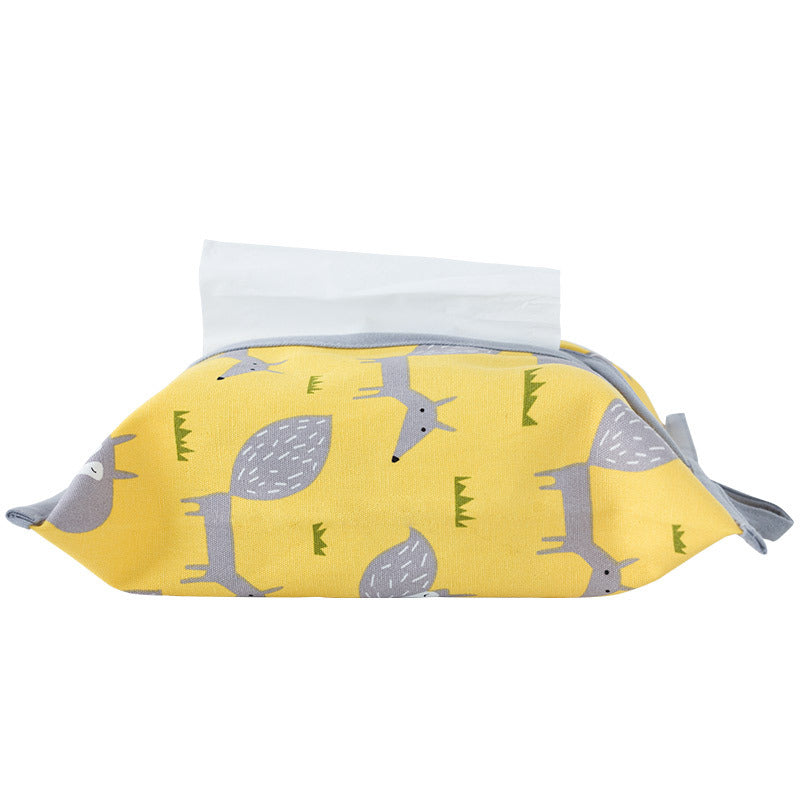 Rectangular handkerchief box cover made of cotton-linen with zipper and fox print