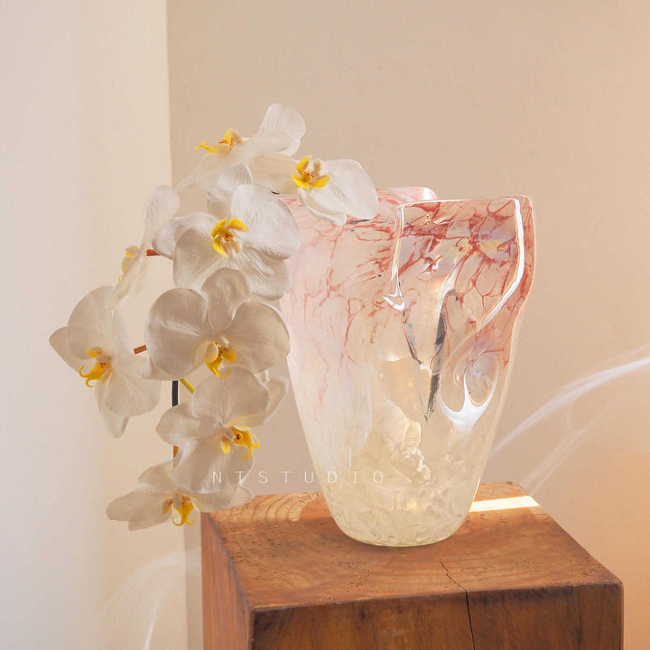 Sculptural Hand-Blown Marble-Effect Tapered Glass Vase