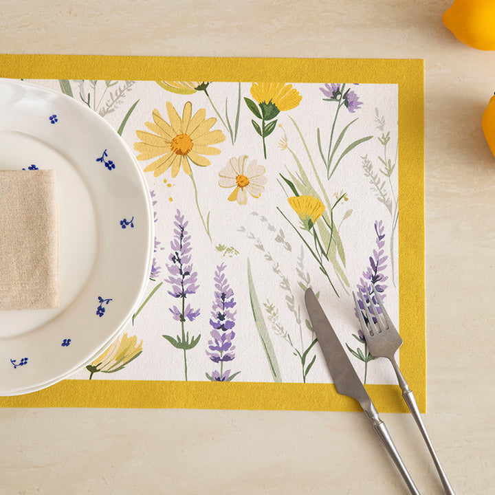 Flat woven runner and doormat with watercolor wildflower pattern